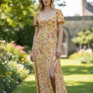 STAUD Puff Sleeve Flower Garden Bridgerton Social Formal Maxi Dress sz 10 NWT